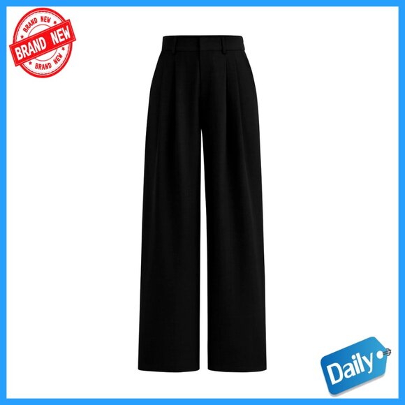 High Waisted Elastic Work Pants Straight Leg Business Casual Trousers